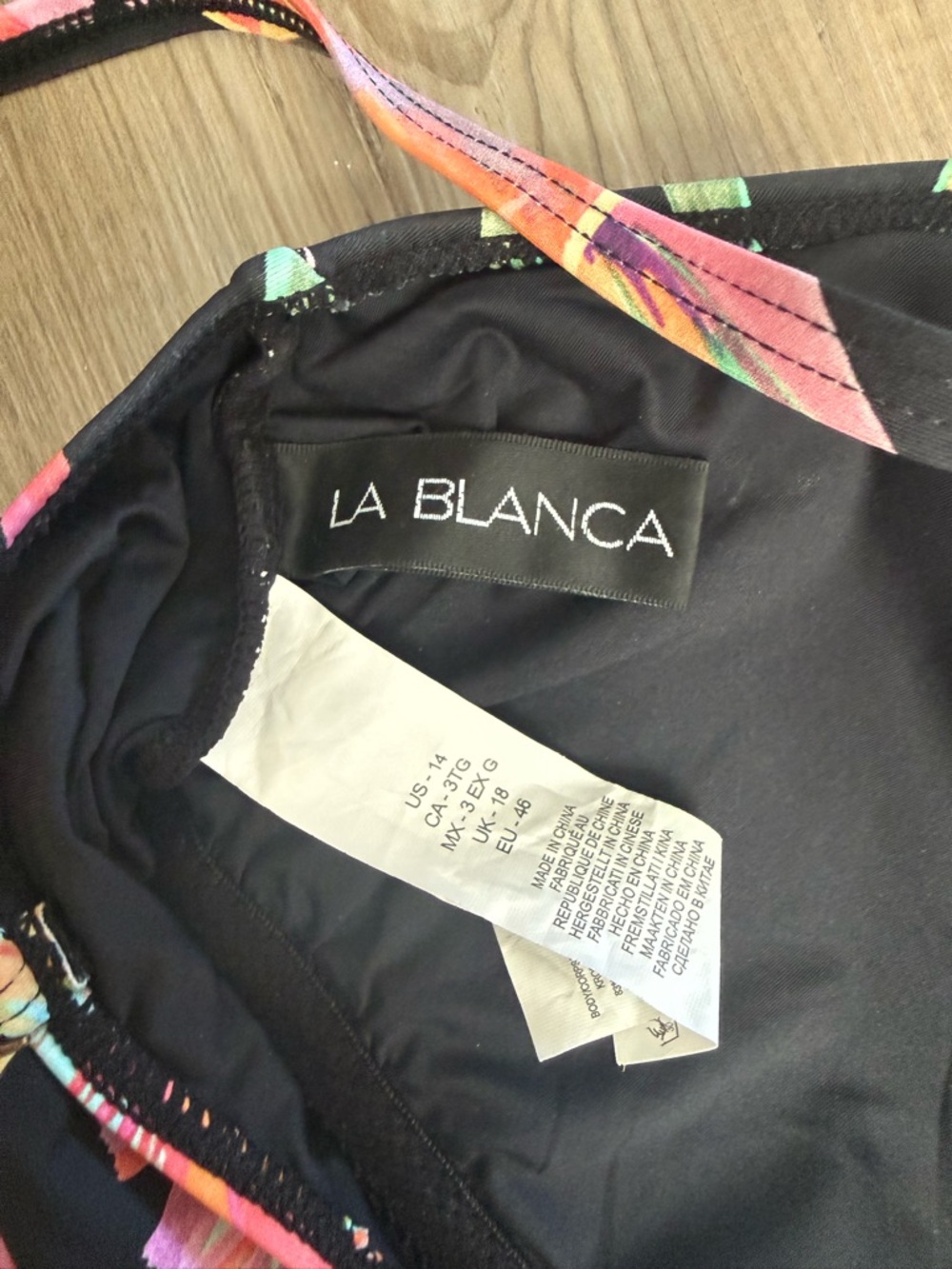 La Blanca Black One-Piece Swimsuit with Neon Tropical Print - Picture 3 of 3